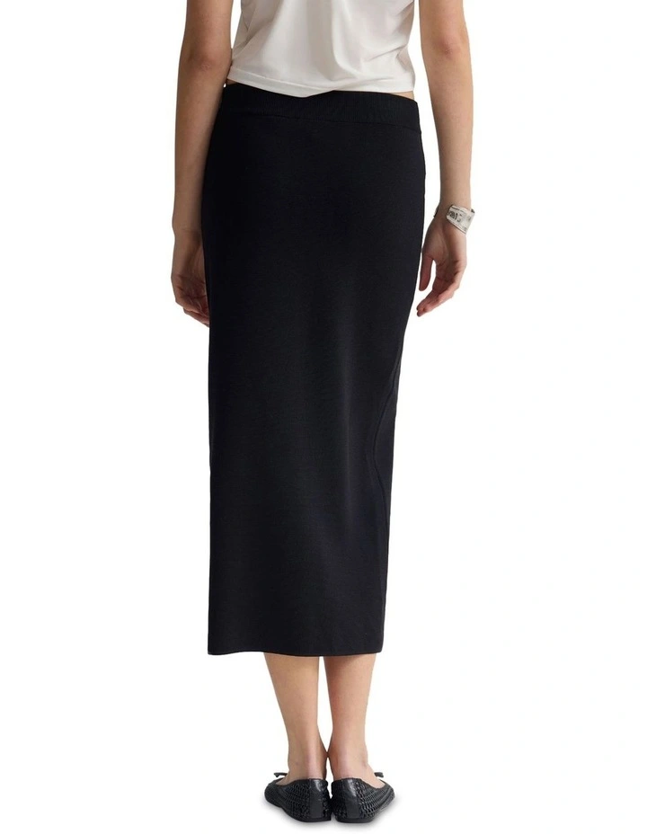 Mila Knitted Pencil Skirt in Black image 2