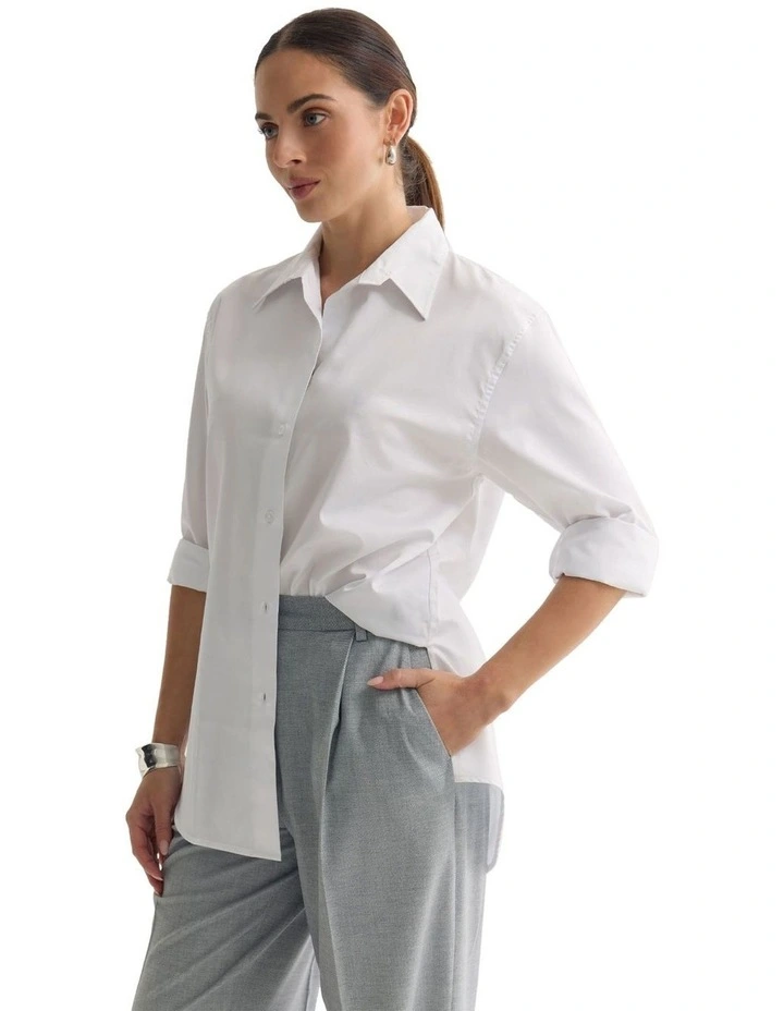 Hailey Oversize Cotton Shirt in White image 3