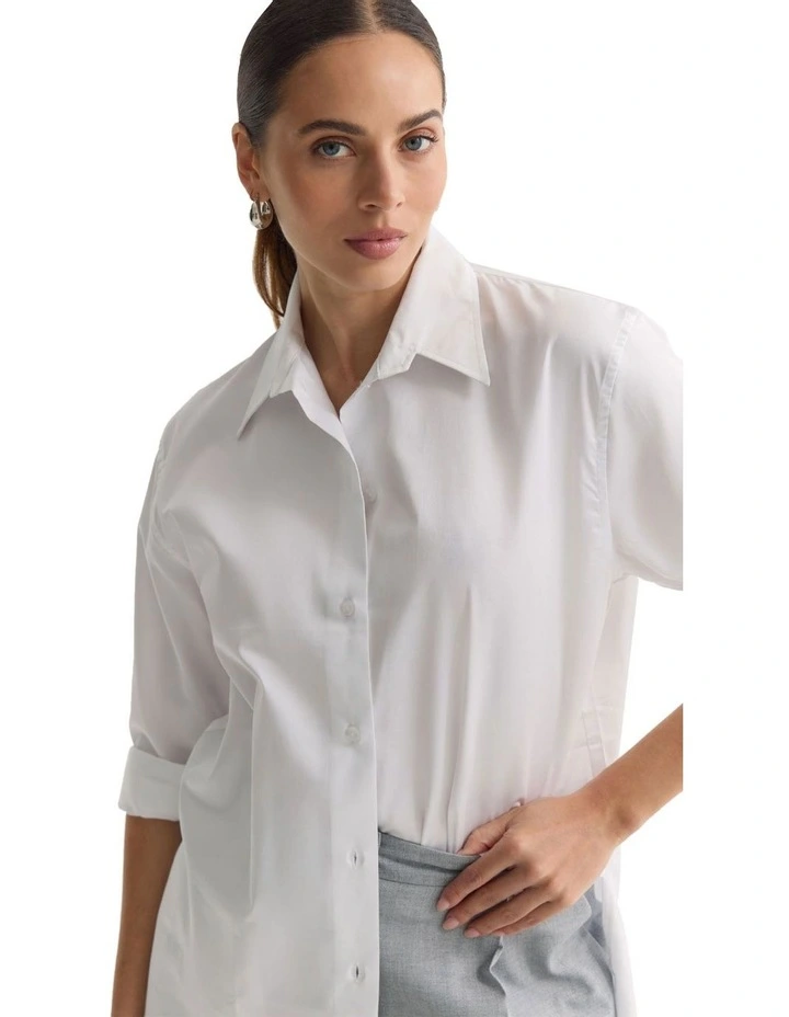 Hailey Oversize Cotton Shirt in White image 4