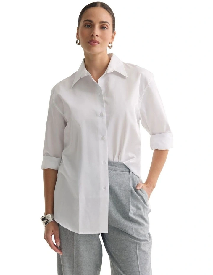 Hailey Oversize Cotton Shirt in White image 7