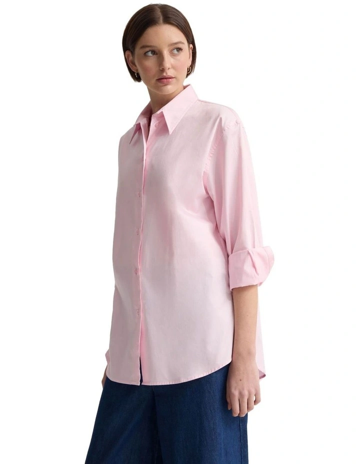 Hailey Oversize Cotton Shirt in Pink image 3