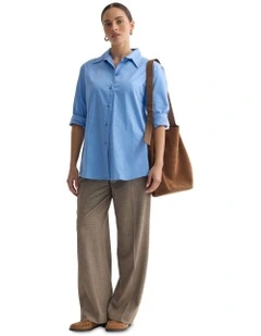 Hailey Oversize Cotton Shirt in Blue