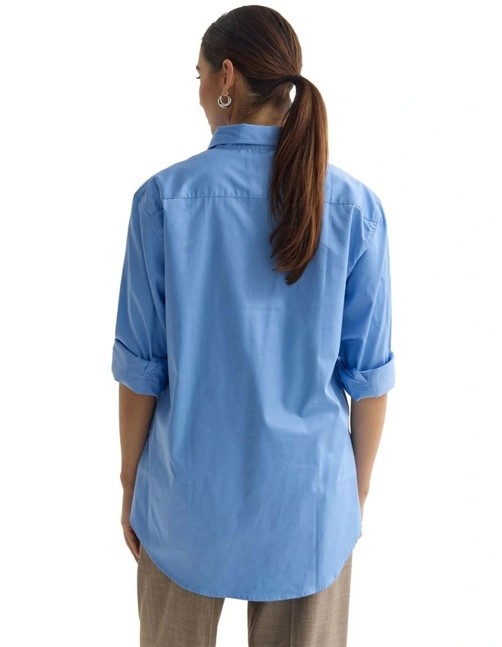 Hailey Oversize Cotton Shirt in Blue image 2