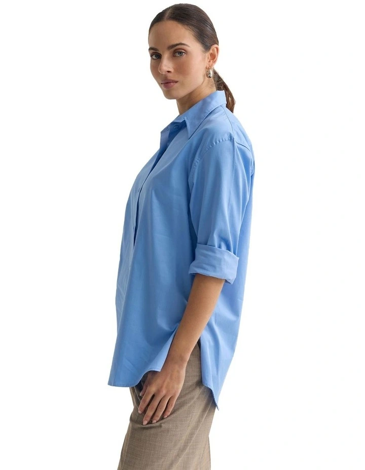 Hailey Oversize Cotton Shirt in Blue image 3