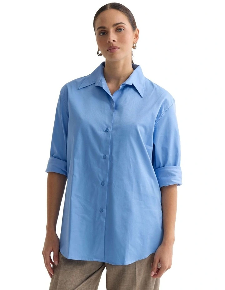 Hailey Oversize Cotton Shirt in Blue image 4