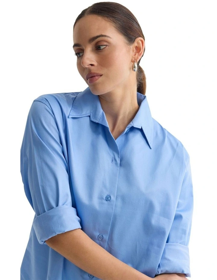 Hailey Oversize Cotton Shirt in Blue image 7