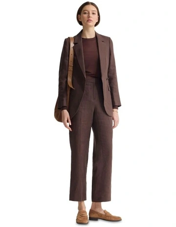 Raffi Linen Blazer in Chocolate