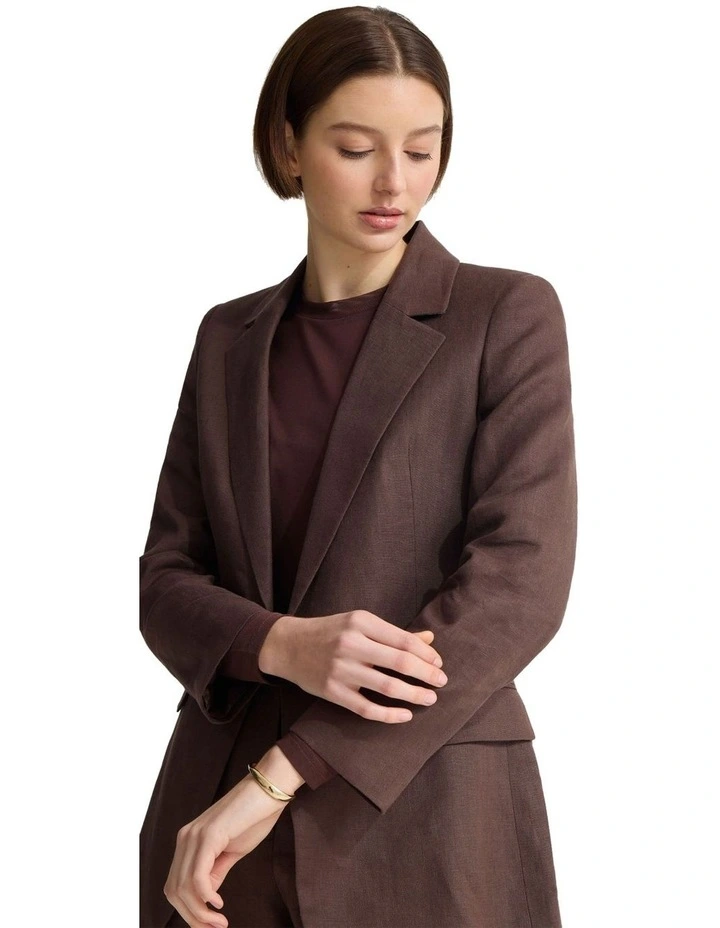 Raffi Linen Blazer in Chocolate image 4