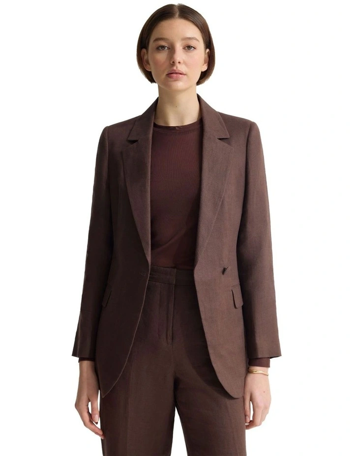 Raffi Linen Blazer in Chocolate image 5