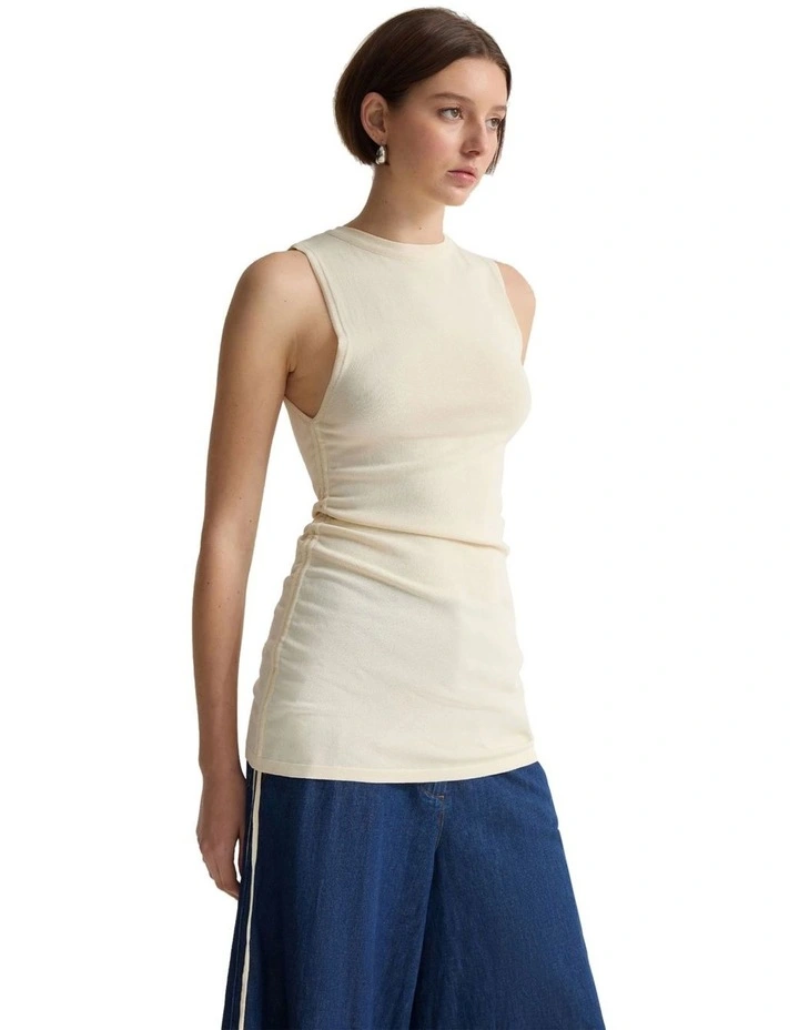 April Drawstring Knitted Top in Beige image 3