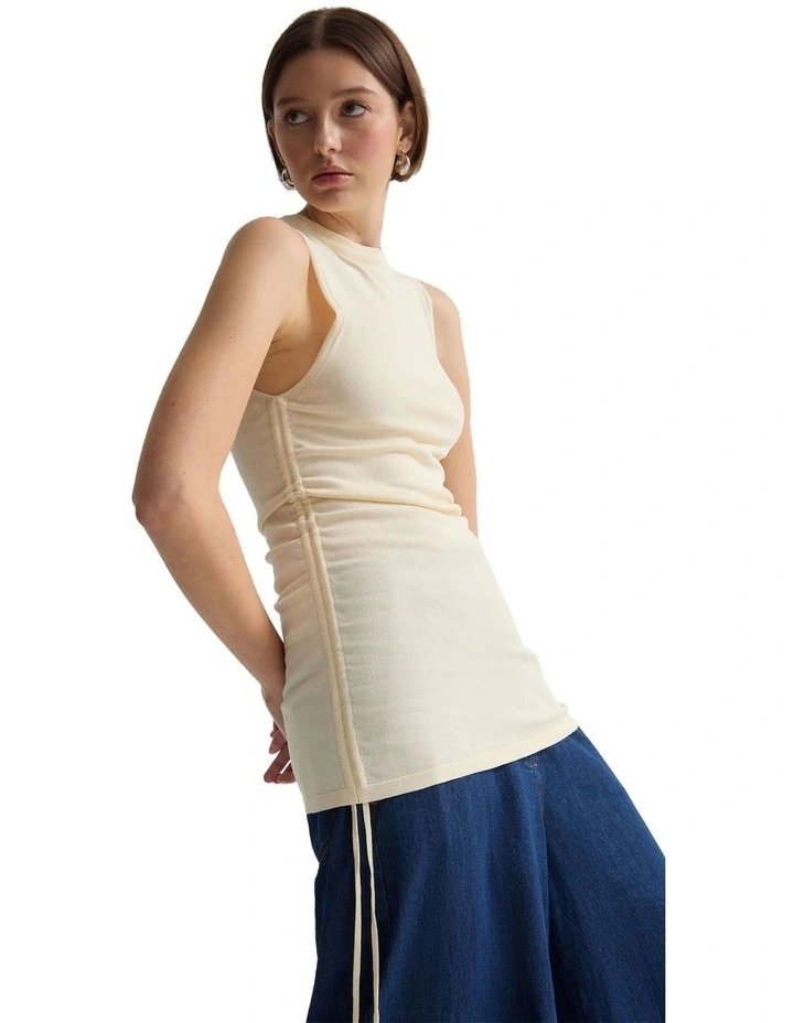 April Drawstring Knitted Top in Beige image 4