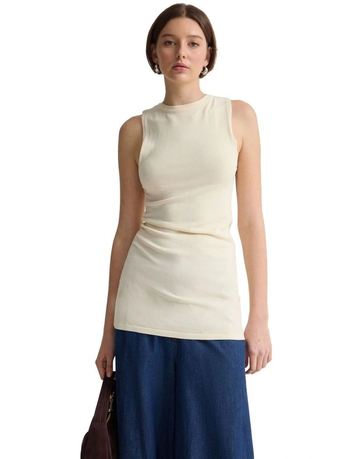 April Drawstring Knitted Top in Beige image 5