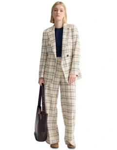 Raffi Checked Suit Jacket in Ivory/Navy Check