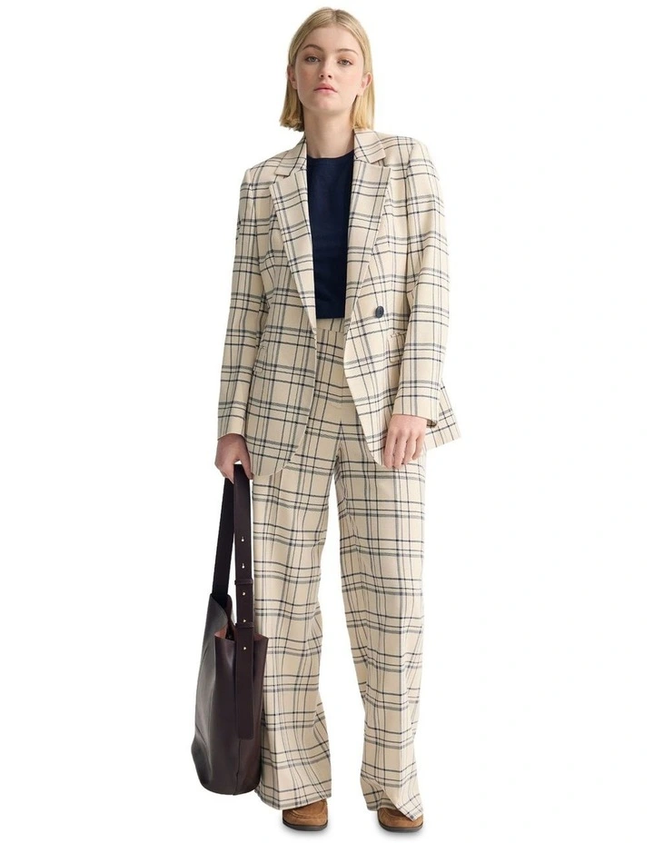 Raffi Checked Suit Jacket in Ivory/Navy Check image 1