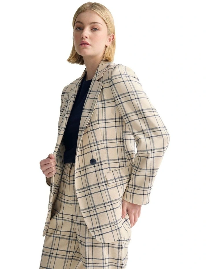 Raffi Checked Suit Jacket in Ivory/Navy Check image 3