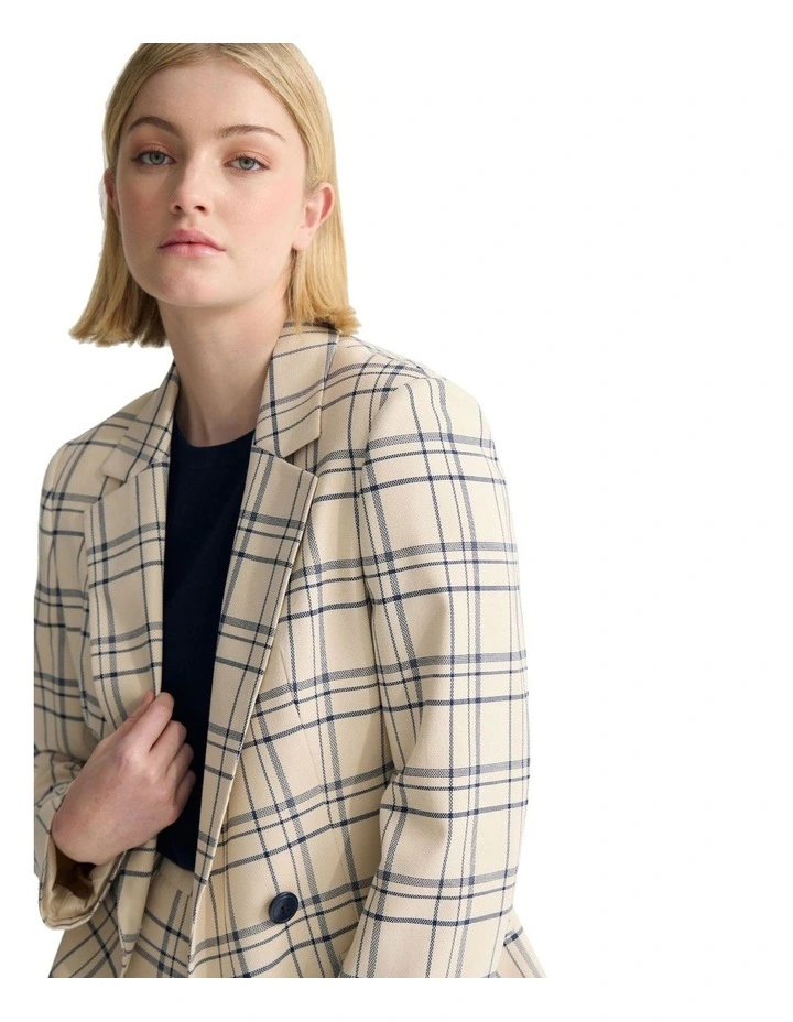 Raffi Checked Suit Jacket in Ivory/Navy Check image 4