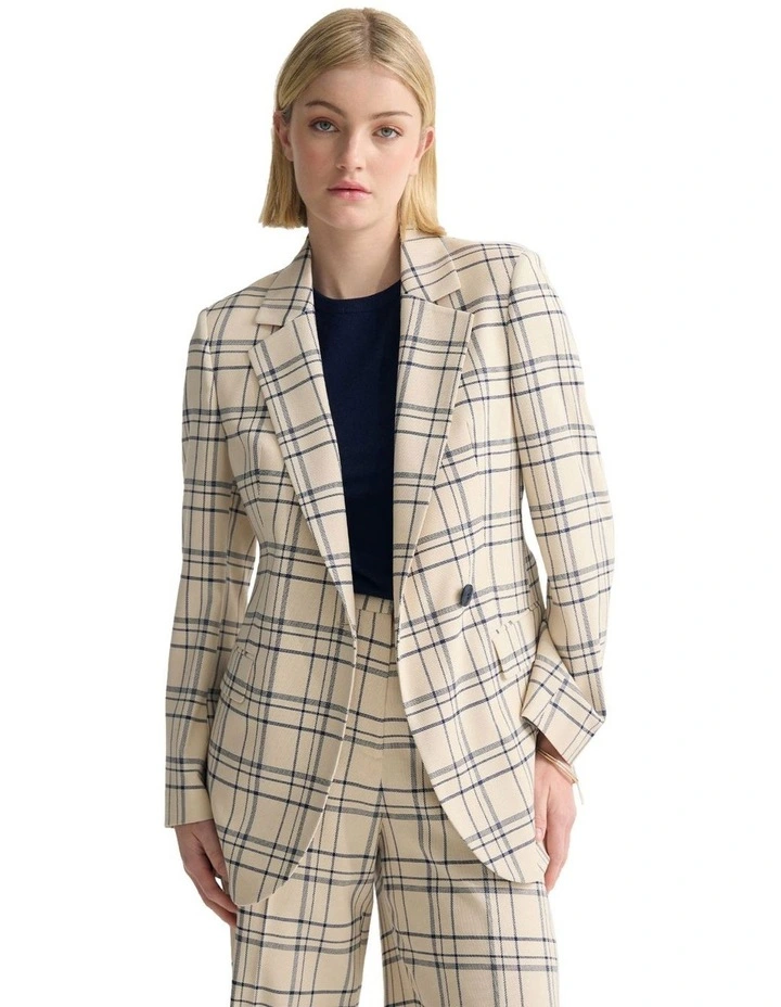 Raffi Checked Suit Jacket in Ivory/Navy Check image 5