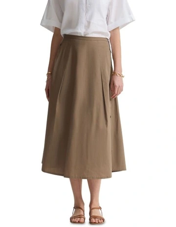 Harlow Snap Midi Skirt in Mocha