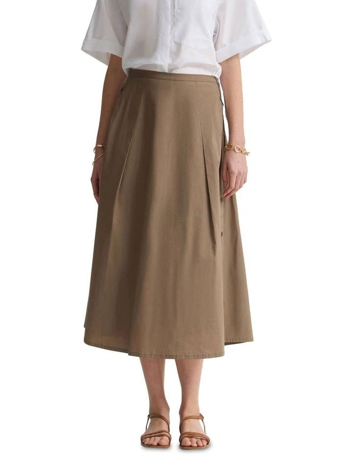 Harlow Snap Midi Skirt in Mocha image 1
