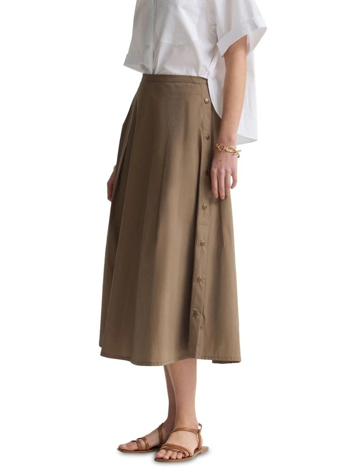 Harlow Snap Midi Skirt in Mocha image 3