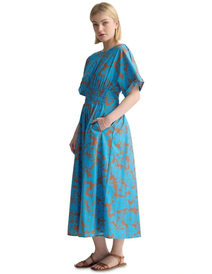 Blaire Printed Cotton Dress in Blue/Mocha image 3