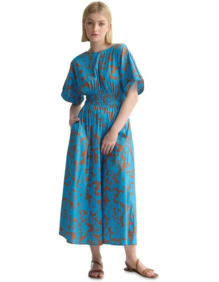 Blaire Printed Cotton Dress in Blue/Mocha image 4