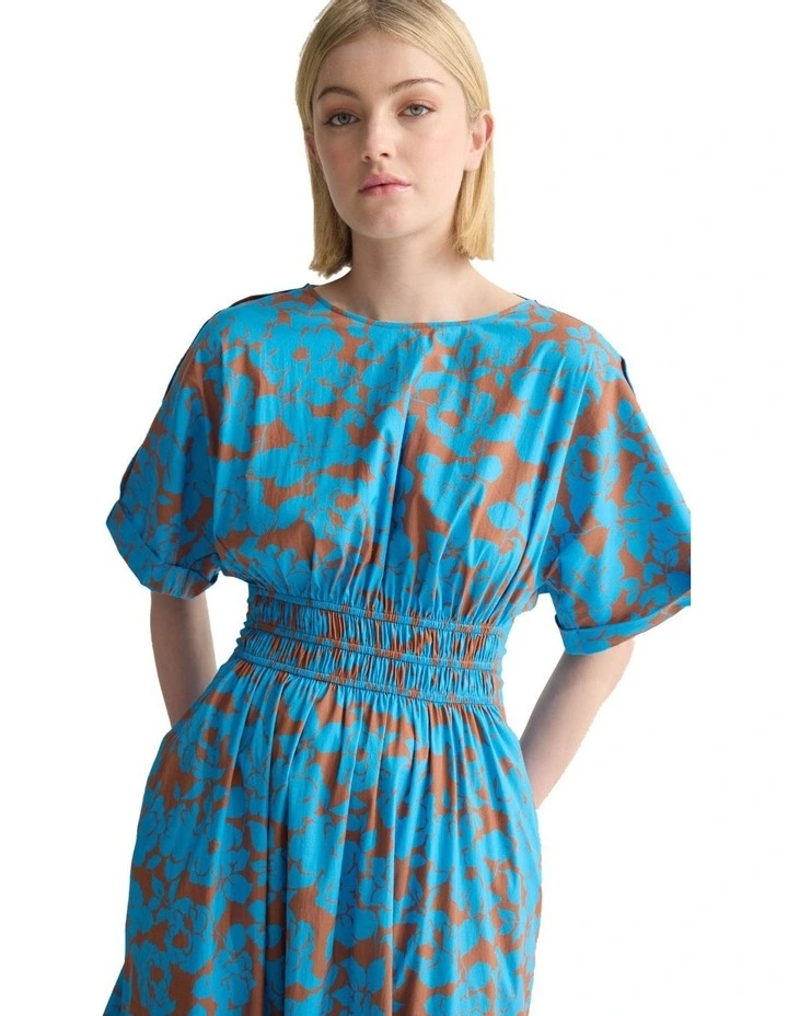 Blaire Printed Cotton Dress in Blue/Mocha image 5