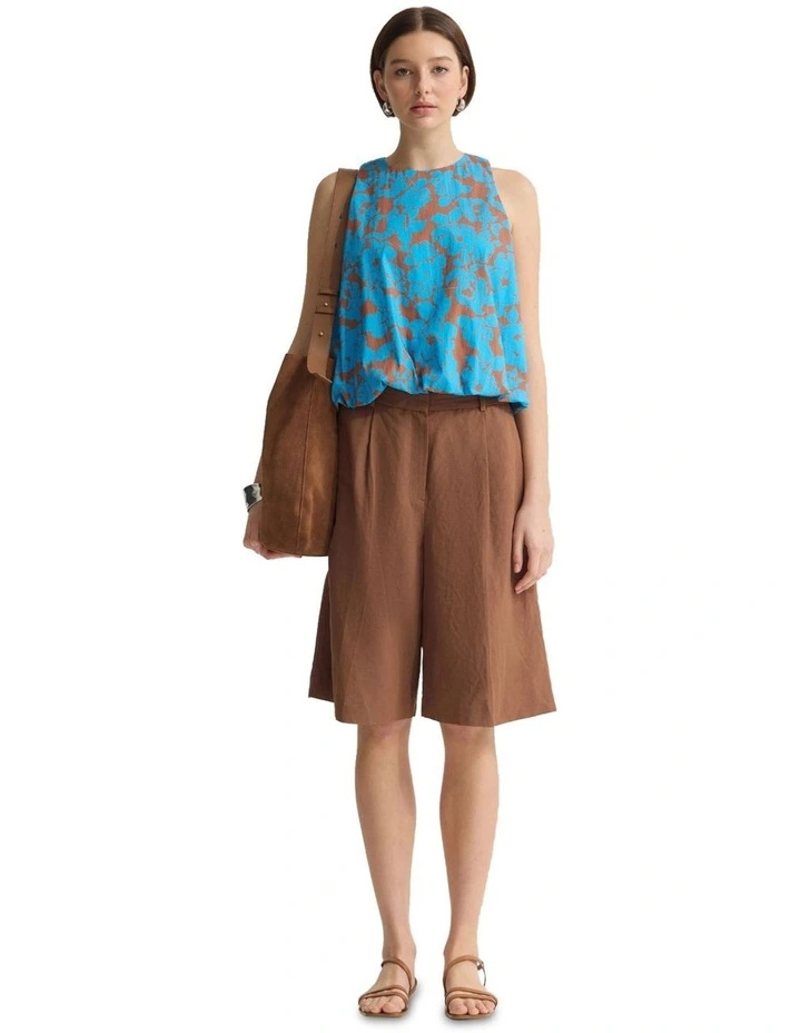Clover Printed Cotton Shell Top in Blue/Mocha image 1