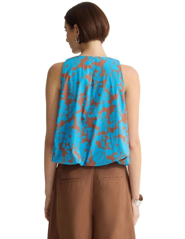 Clover Printed Cotton Shell Top in Blue/Mocha image 2