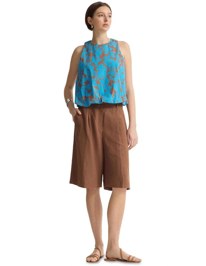 Clover Printed Cotton Shell Top in Blue/Mocha image 3