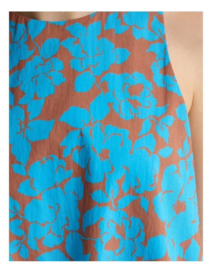 Clover Printed Cotton Shell Top in Blue/Mocha image 6