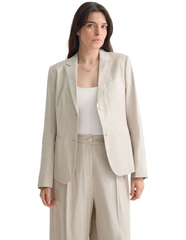 Poppy Linen Suit Jacket in Natural image 5