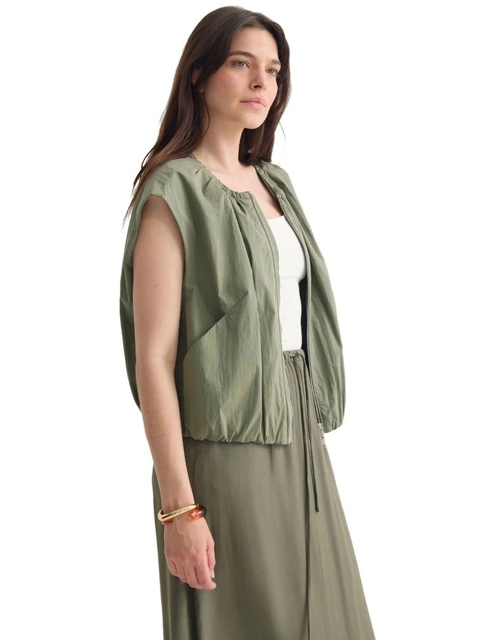 Katie Sleevless Bomber Jacket in Green image 3