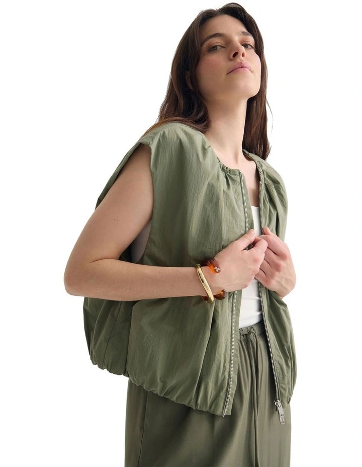 Katie Sleevless Bomber Jacket in Green image 4