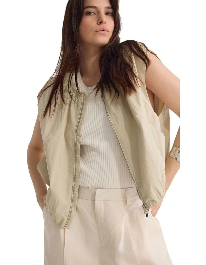 Katie Sleeveless Bomber Jacket in Bone image 4