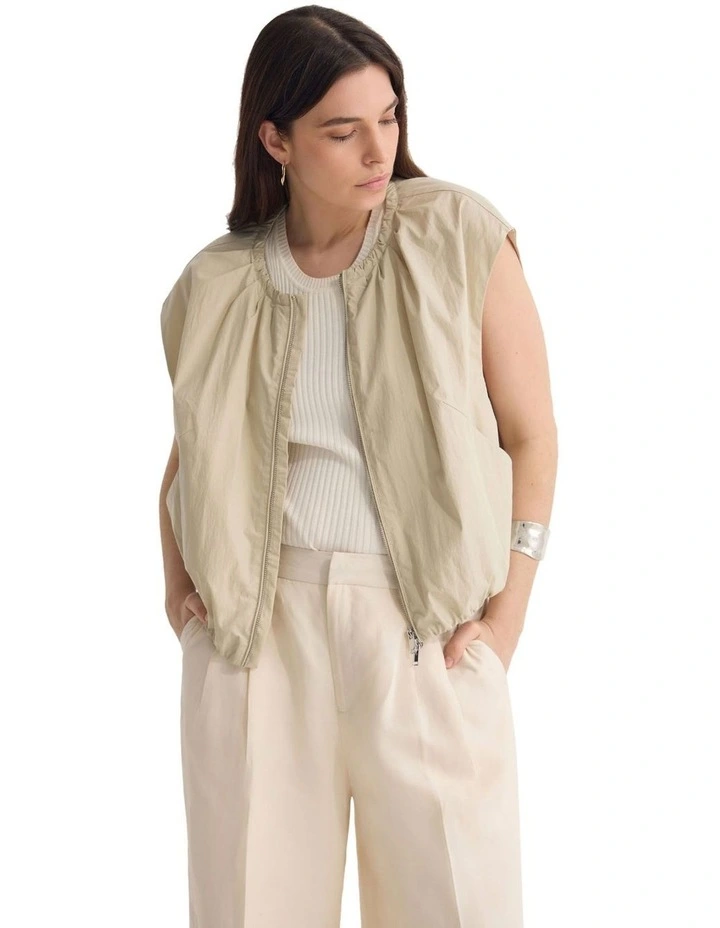 Katie Sleeveless Bomber Jacket in Bone image 5