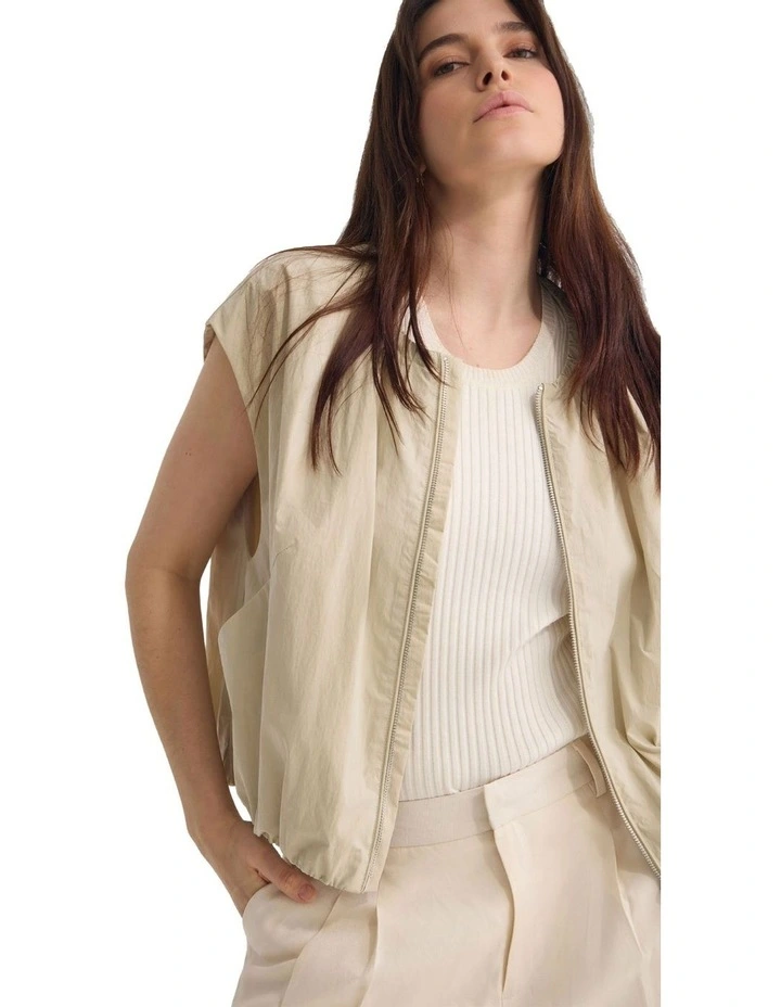 Katie Sleeveless Bomber Jacket in Bone image 7