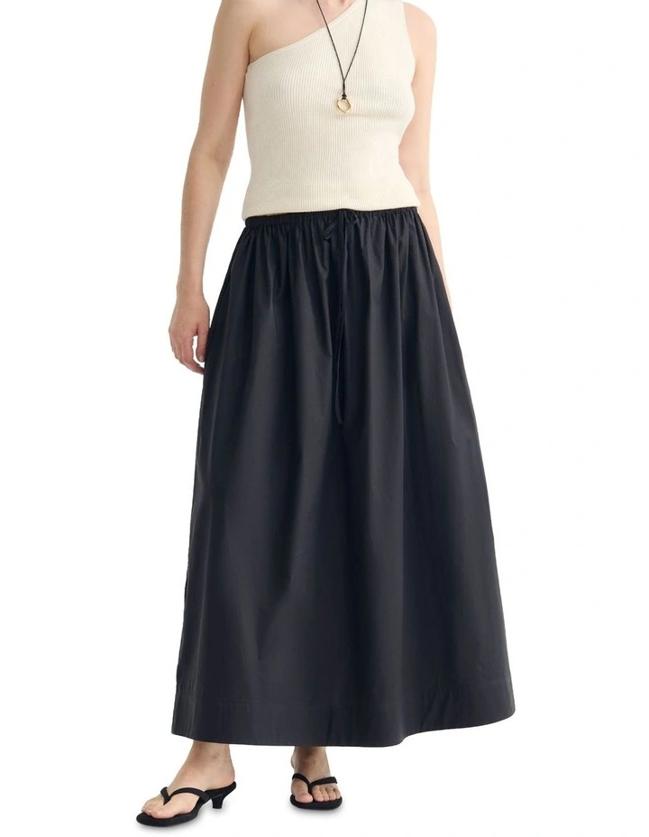 Olive Cotton Maxi Skirt in Black image 1
