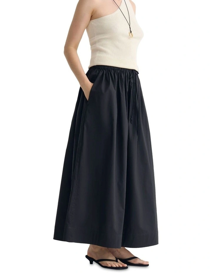 Olive Cotton Maxi Skirt in Black image 3