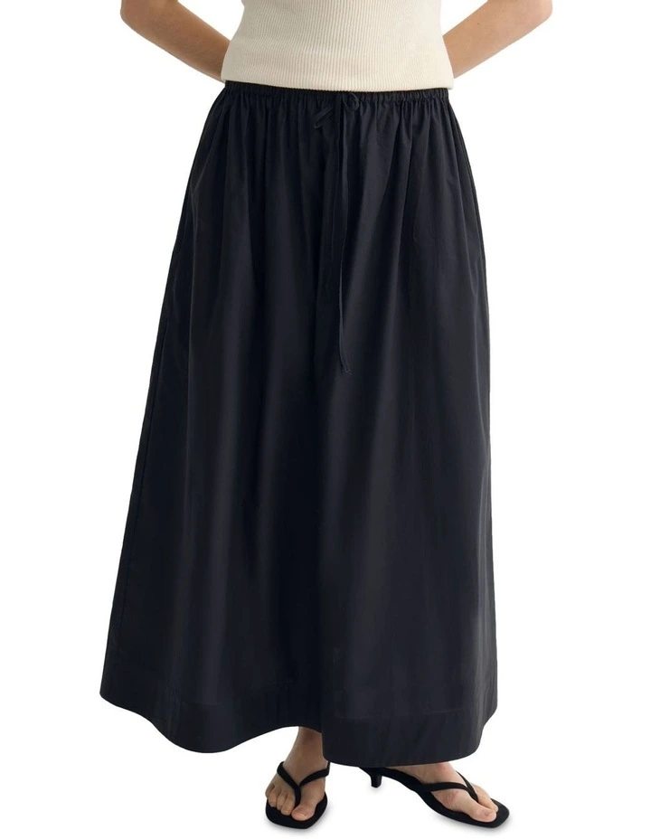 Olive Cotton Maxi Skirt in Black image 4