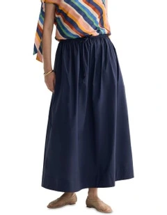 Olive Cotton Maxi Skirt in Navy