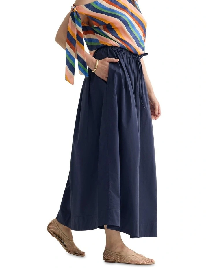 Olive Cotton Maxi Skirt in Navy image 3