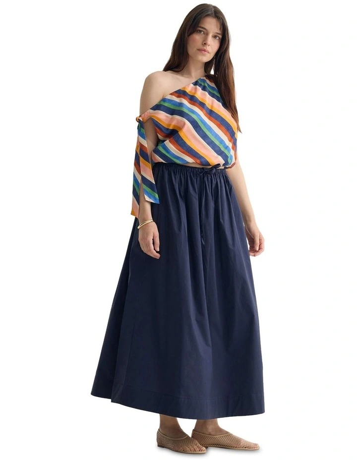 Olive Cotton Maxi Skirt in Navy image 5