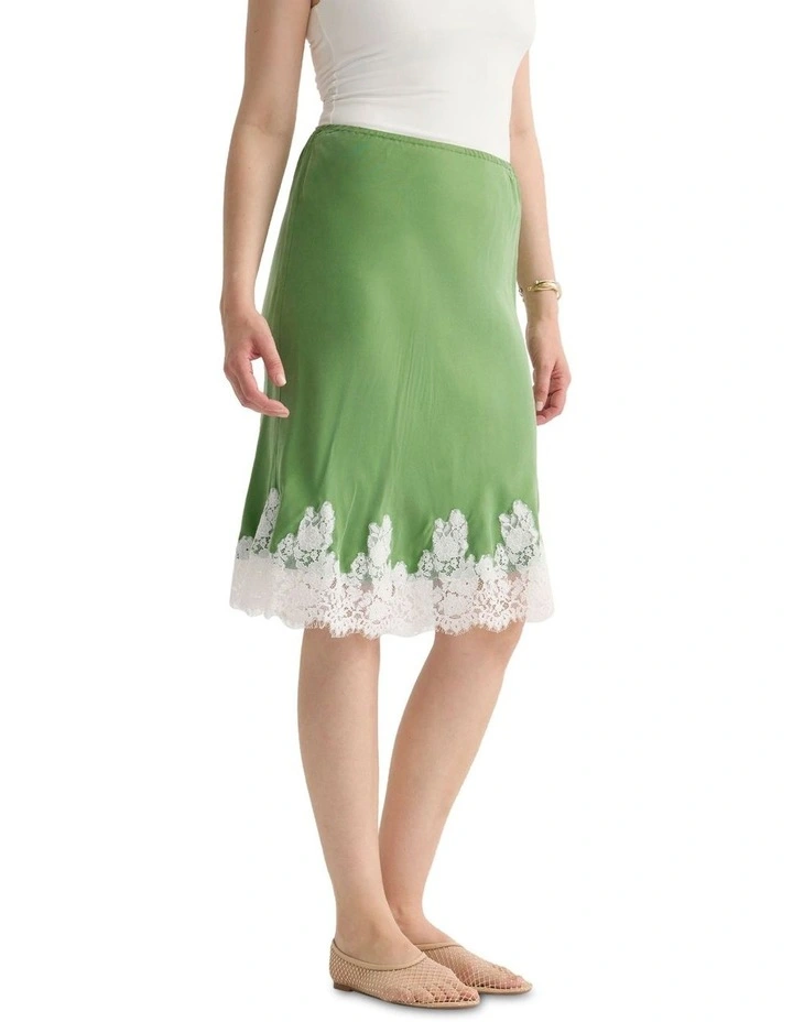 Frieda Lace Trim Skirt in Green image 3