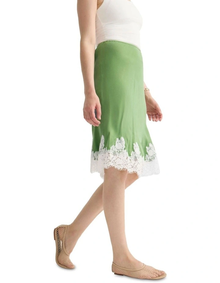 Frieda Lace Trim Skirt in Green image 4