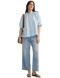 Annika Washed Linen Shirt in Blue