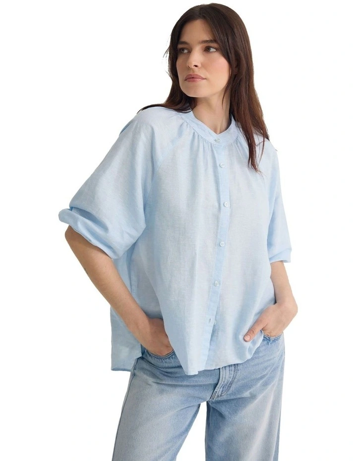 Annika Washed Linen Shirt in Blue image 3
