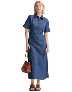 Natachia Button Up Dress in Denim Blue