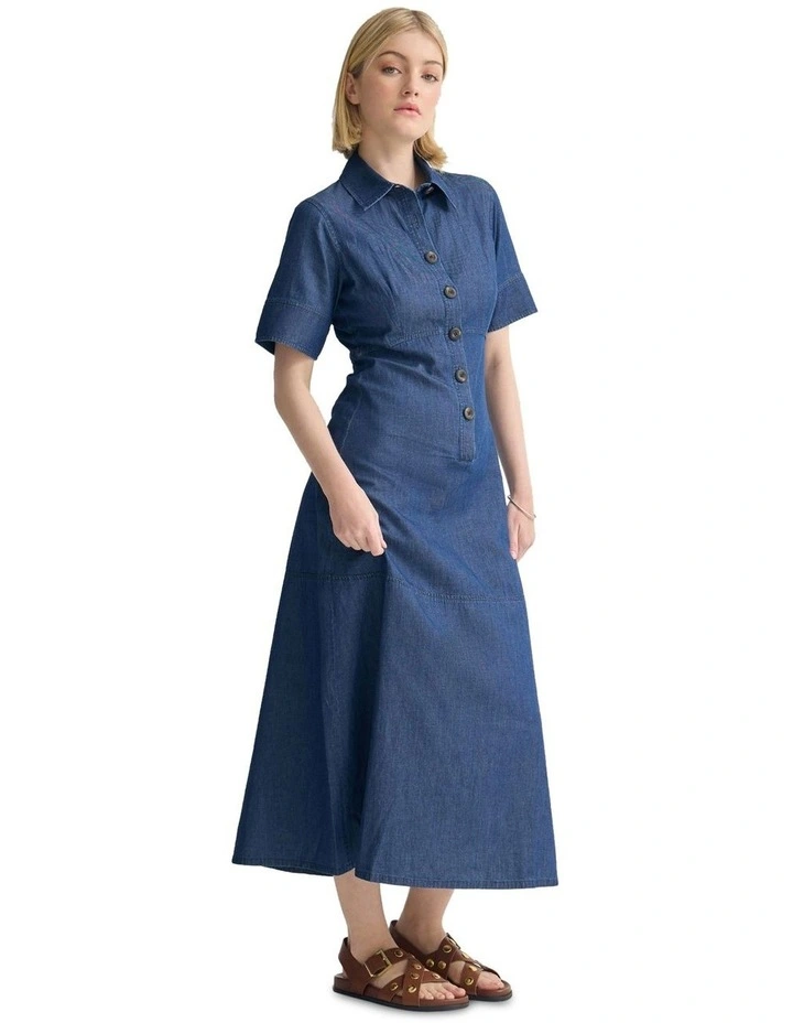 Natachia Button Up Dress in Denim Blue image 3