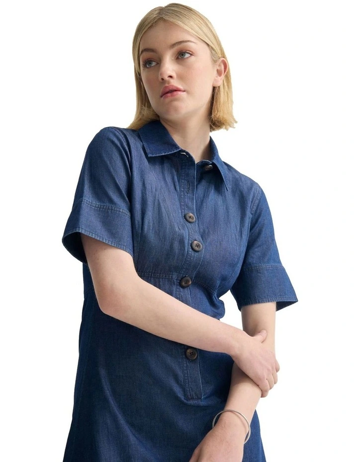 Natachia Button Up Dress in Denim Blue image 4